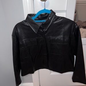Faux cropped leather jacket
